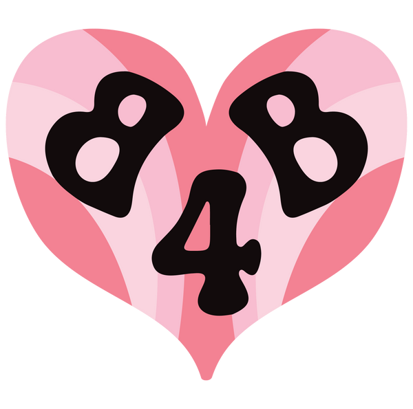 bookclub for baddies logo, a three-toned striped heart with B4B in black in a bubbly font